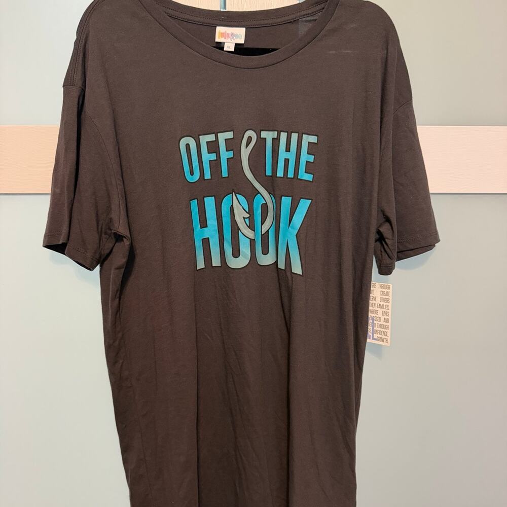 LuLaRoe Hudson “Off The Hook” Graphic T-Shirt XL NWT Fishing Theme Tee